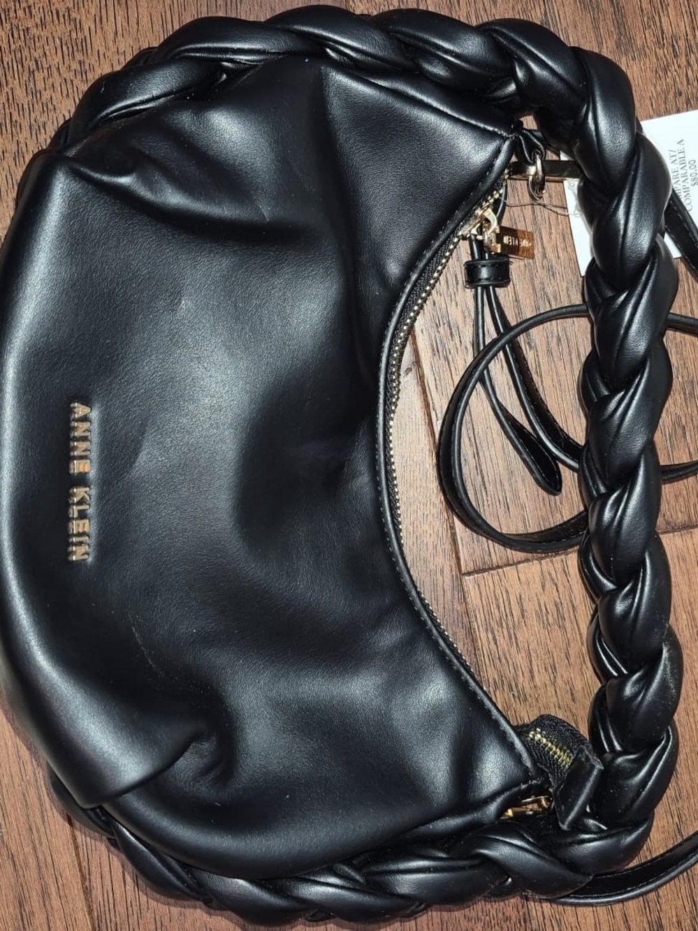 Anne Klein Black Braided-Handle Shoulder Hobo